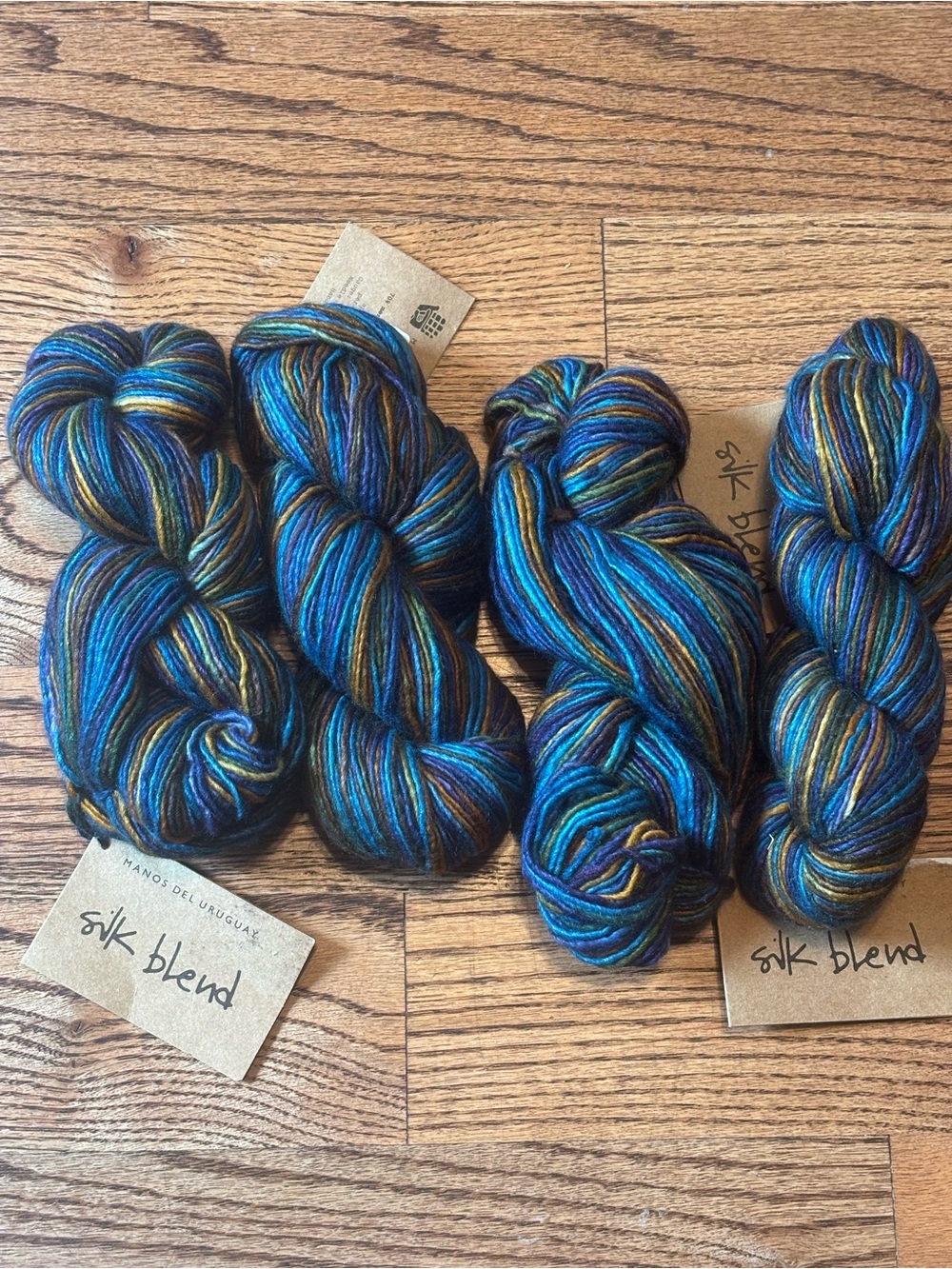 Manos Del Uruguay Silk Blend Yarn Lot of 4 Teal Blue Brown DK Merino Wool Silk